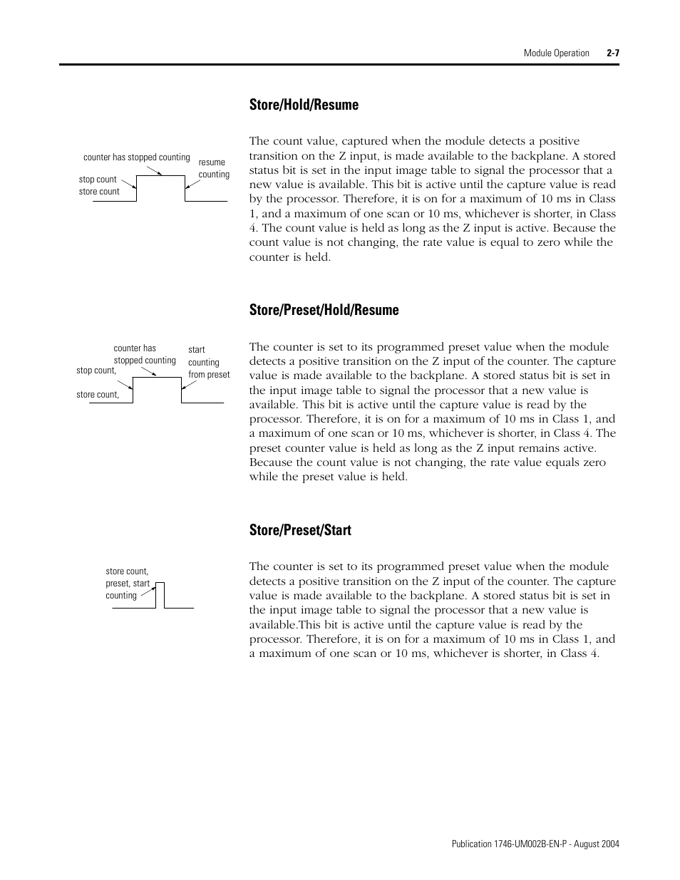 Store/hold/resume, Store/preset/hold/resume, Store/preset/start | Rockwell Automation 1746-HSCE2 Multi-Channel High Speed Counter Module User Manual | Page 27 / 140