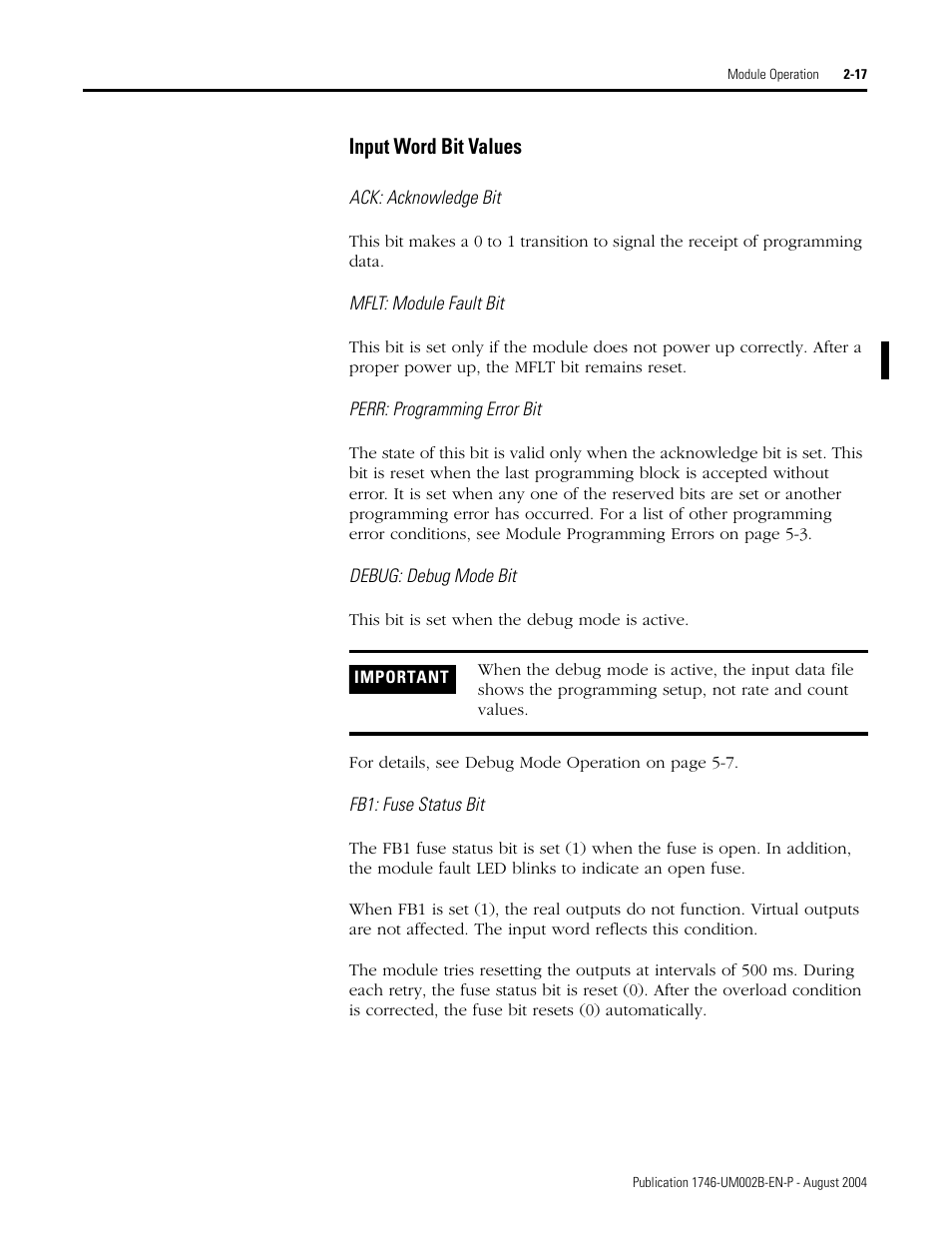 Input word bit values -17, Input word bit values | Rockwell Automation 1746-HSCE2 Multi-Channel High Speed Counter Module User Manual | Page 37 / 140