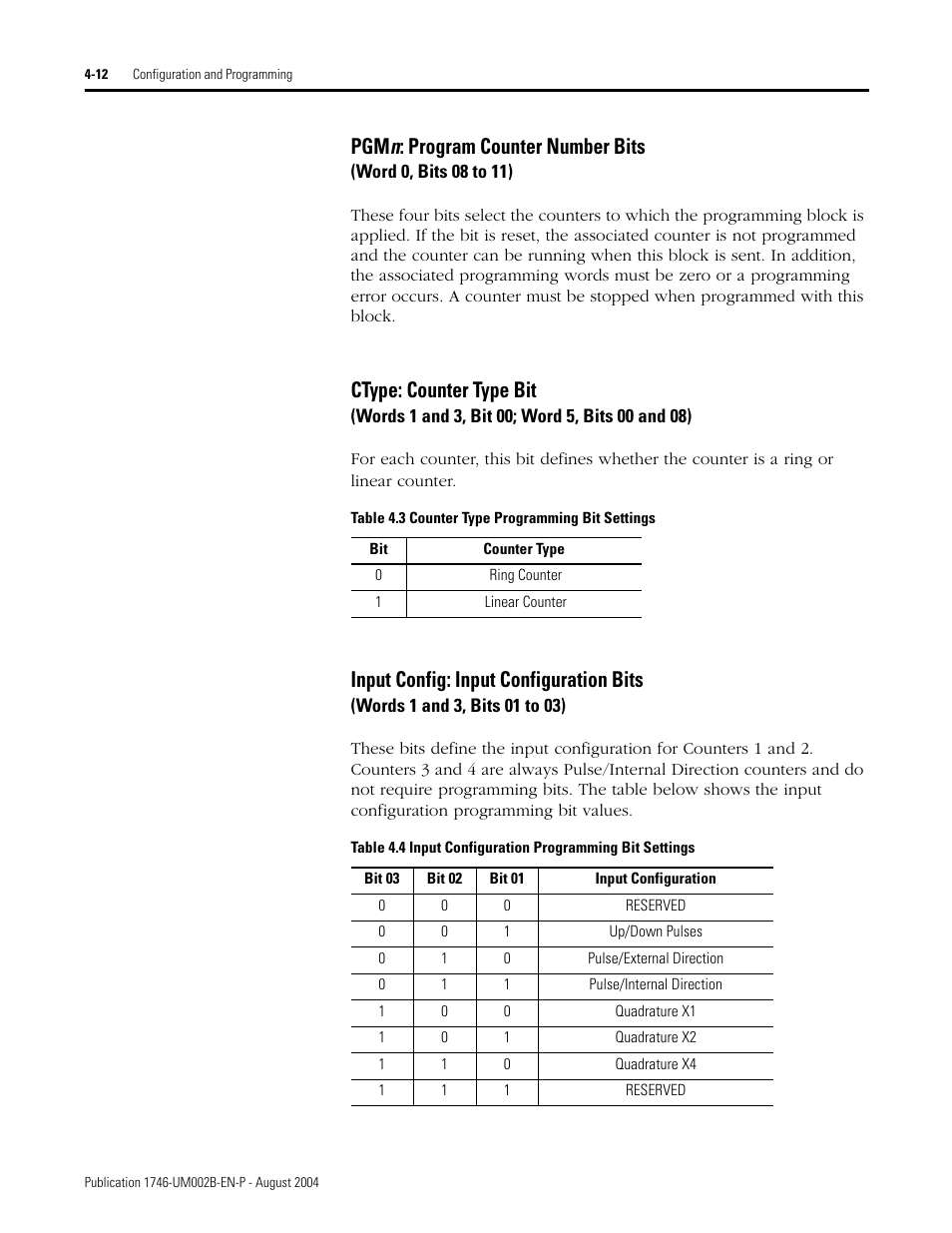 Pgm n, Pgm n : program counter number bits, Ctype: counter type bit | Input config: input configuration bits | Rockwell Automation 1746-HSCE2 Multi-Channel High Speed Counter Module User Manual | Page 62 / 140