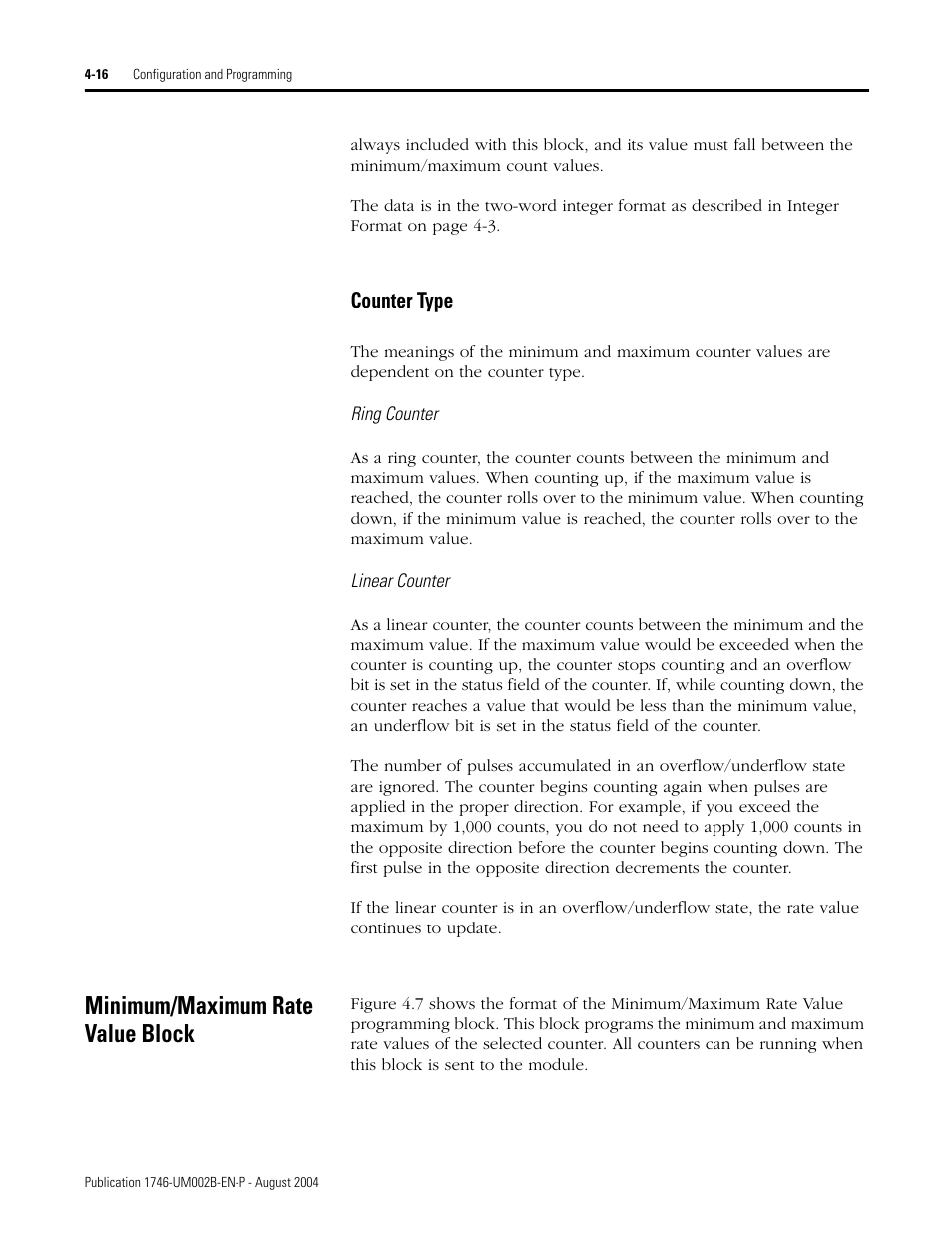 Minimum/maximum rate value block, Counter type -16, Minimum/maximum rate value block -16 | Counter type | Rockwell Automation 1746-HSCE2 Multi-Channel High Speed Counter Module User Manual | Page 66 / 140