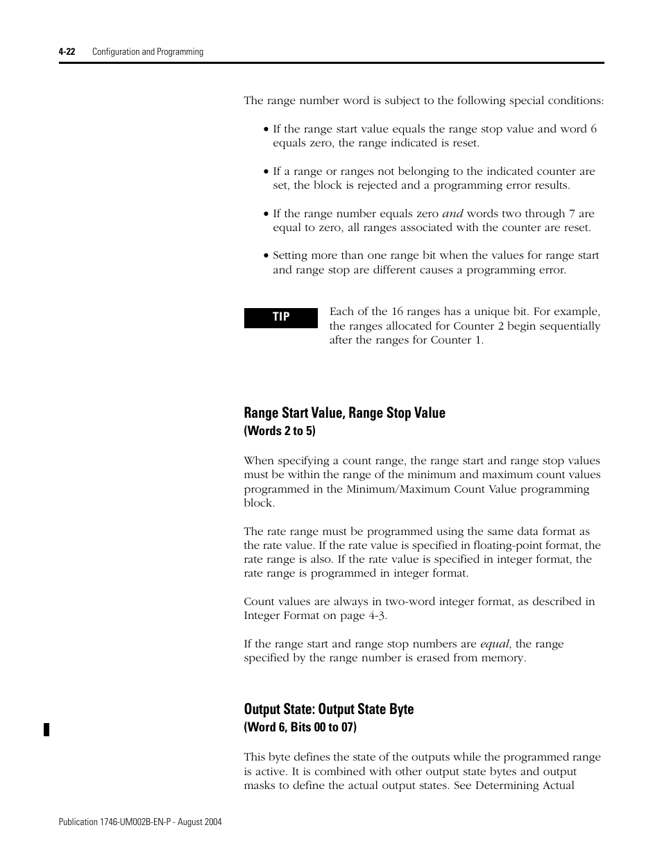 Range start value, range stop value, Output state: output state byte | Rockwell Automation 1746-HSCE2 Multi-Channel High Speed Counter Module User Manual | Page 72 / 140
