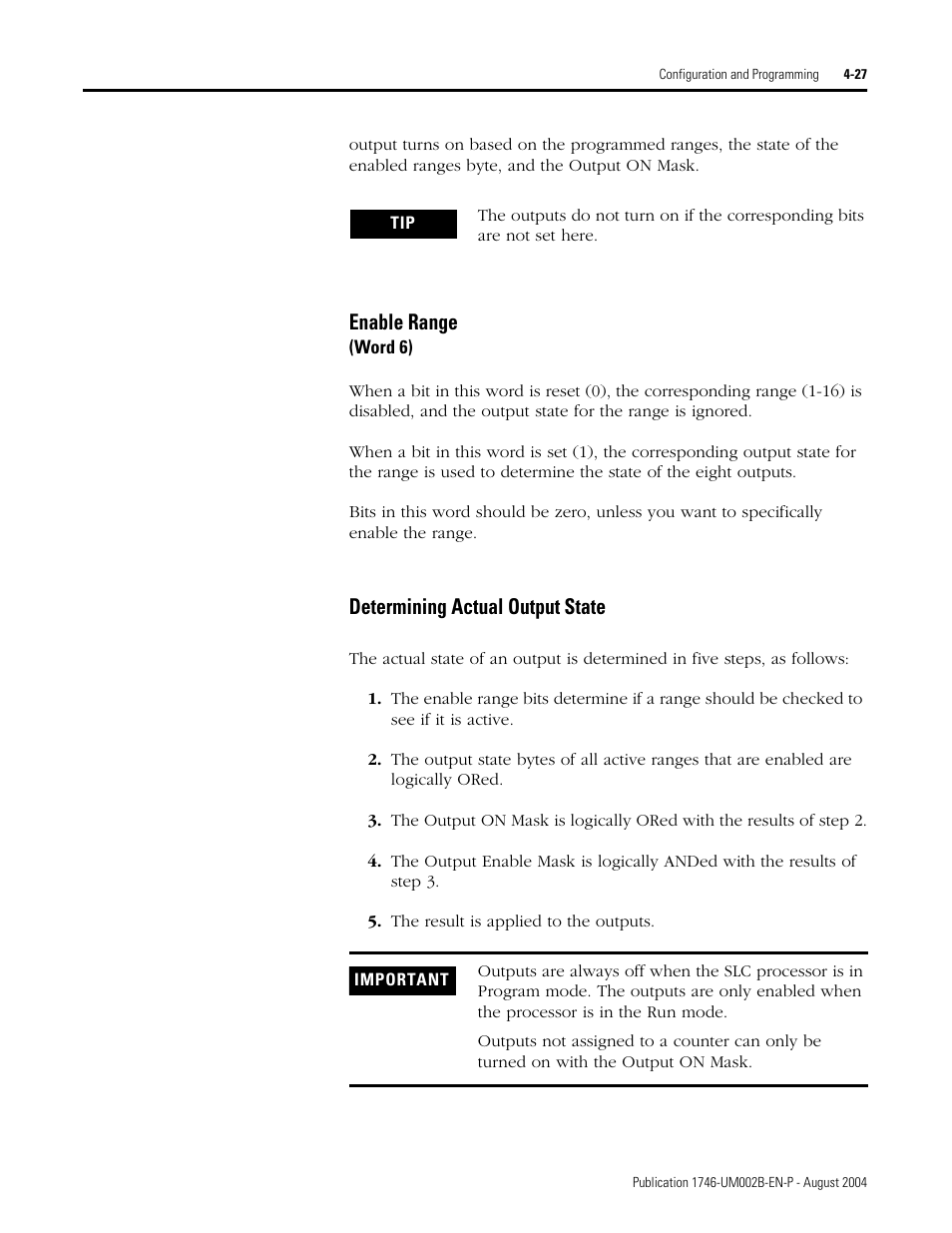 Enable range, Determining actual output state | Rockwell Automation 1746-HSCE2 Multi-Channel High Speed Counter Module User Manual | Page 77 / 140