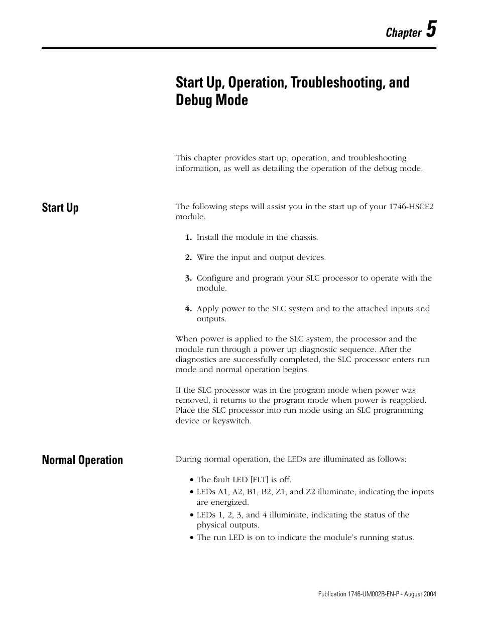 Start up, Normal operation, Chapter 5 | Start up -1 normal operation -1, Chapter | Rockwell Automation 1746-HSCE2 Multi-Channel High Speed Counter Module User Manual | Page 83 / 140