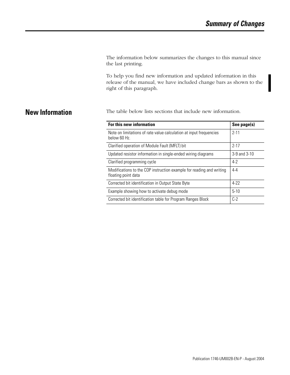 Summary of changes, New information | Rockwell Automation 1746-HSCE2 Multi-Channel High Speed Counter Module User Manual | Page 9 / 140