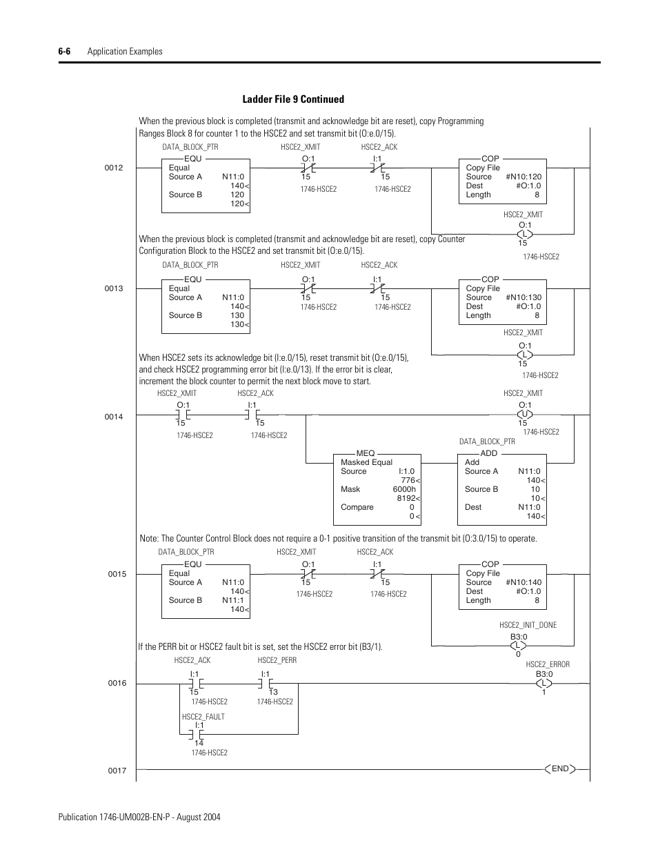 Ladder file 9 continued | Rockwell Automation 1746-HSCE2 Multi-Channel High Speed Counter Module User Manual | Page 98 / 140