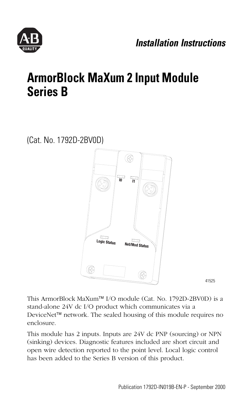 Rockwell Automation 1792D-2BV0D ArmorBlock MaXum 2 Input Module Series B User Manual | 16 pages