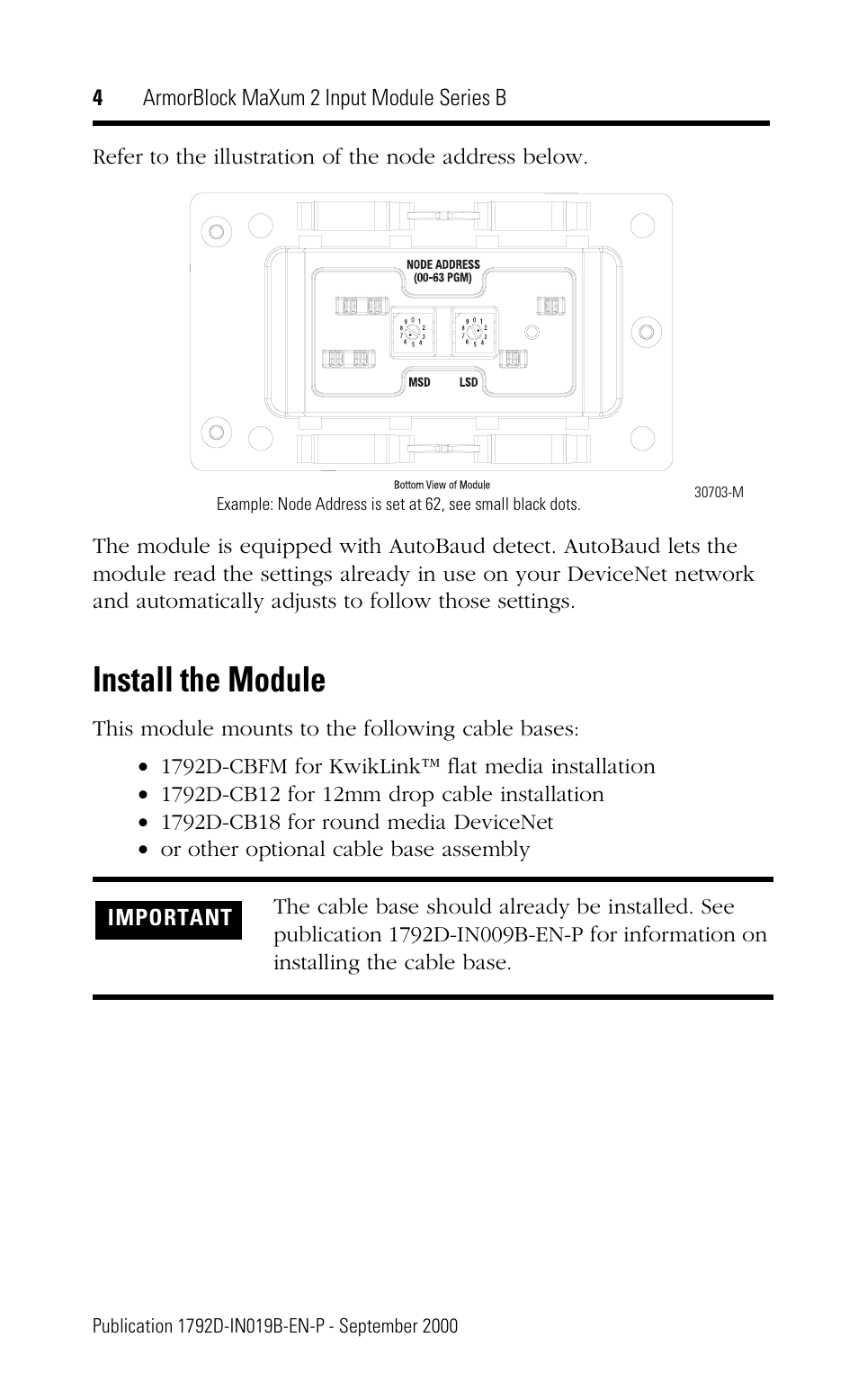 Install the module | Rockwell Automation 1792D-2BV0D ArmorBlock MaXum 2 Input Module Series B User Manual | Page 4 / 16