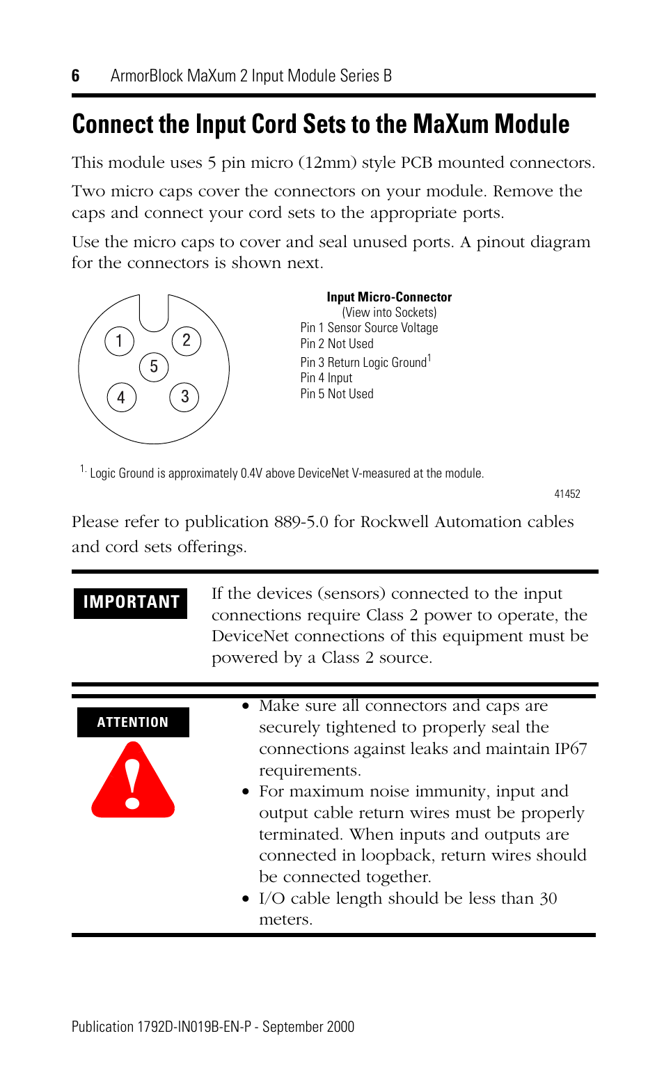 Connect the input cord sets to the maxum module | Rockwell Automation 1792D-2BV0D ArmorBlock MaXum 2 Input Module Series B User Manual | Page 6 / 16
