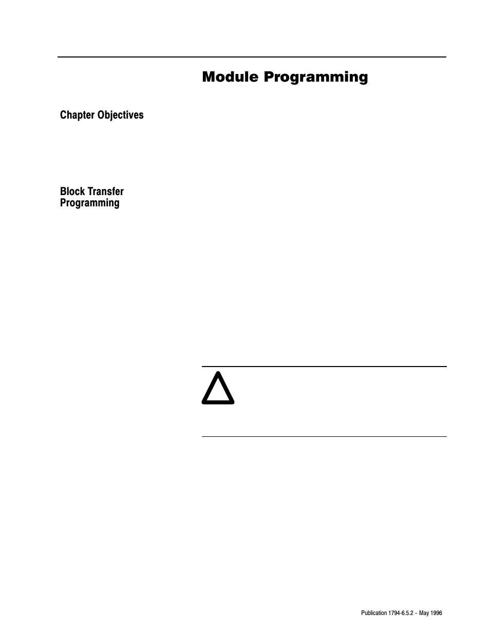 3 - module programming, Chapter objectives, Block transfer programming | Module programming, Chapter | Rockwell Automation 1794-IE4XOE2,1794-IE8,1794-OE4,D17946.5.2 FLEX I/O ANALOG MODULE User Manual | Page 27 / 73