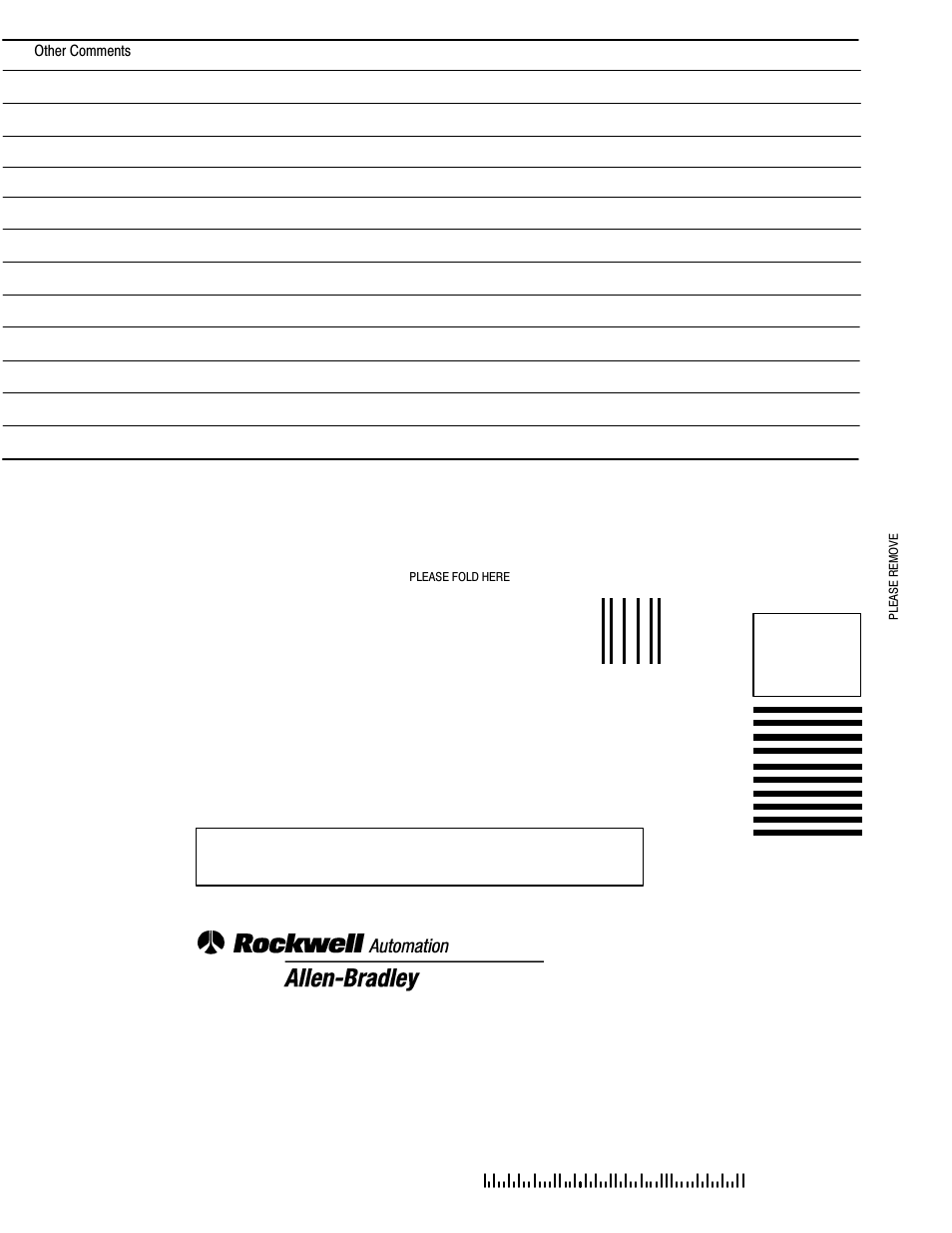 Business reply mail | Rockwell Automation 1794-IE4XOE2,1794-IE8,1794-OE4,D17946.5.2 FLEX I/O ANALOG MODULE User Manual | Page 71 / 73