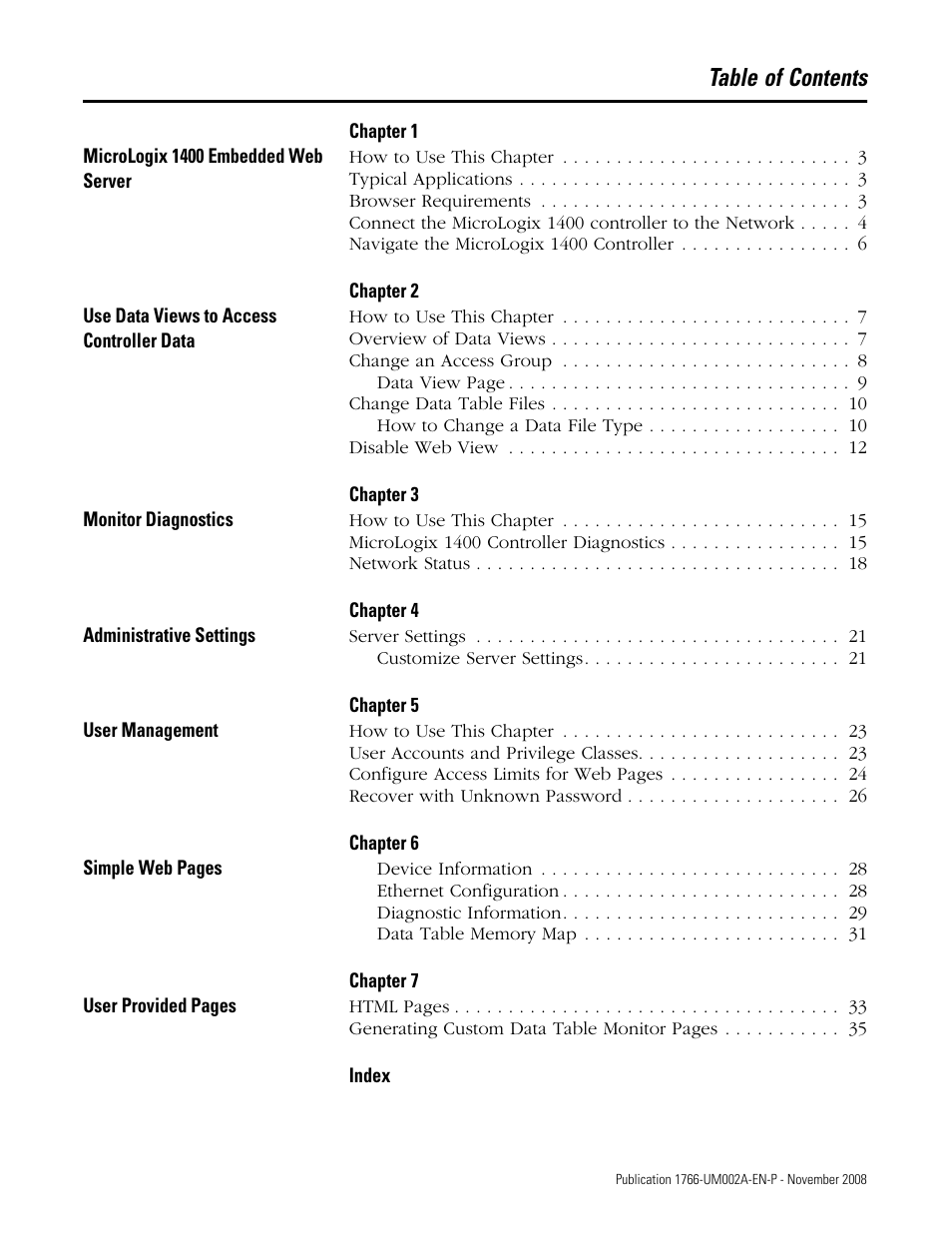 Rockwell Automation 1766-L32xxx MicroLogix 1400 Programmable Controllers Web Server User Manual User Manual | Page 3 / 48