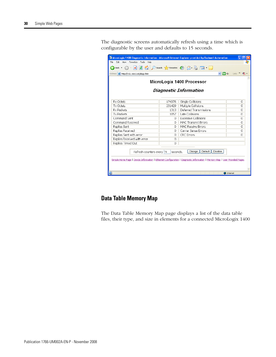 Data table memory map | Rockwell Automation 1766-L32xxx MicroLogix 1400 Programmable Controllers Web Server User Manual User Manual | Page 32 / 48