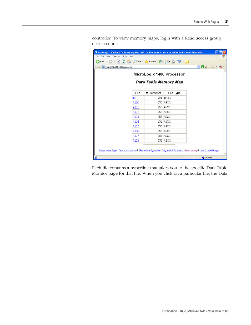 Rockwell Automation 1766-L32xxx MicroLogix 1400 Programmable Controllers Web Server User Manual User Manual | Page 33 / 48