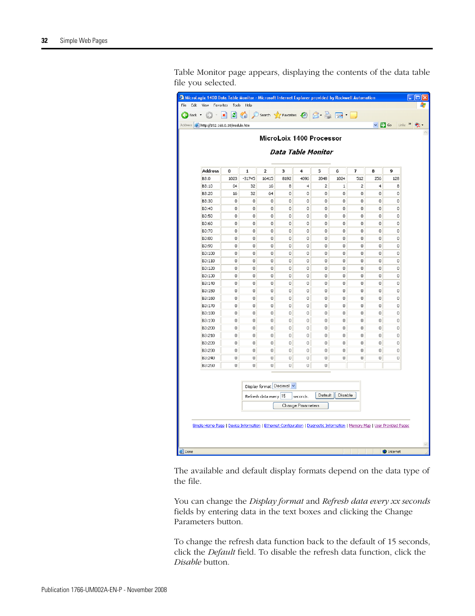 Rockwell Automation 1766-L32xxx MicroLogix 1400 Programmable Controllers Web Server User Manual User Manual | Page 34 / 48