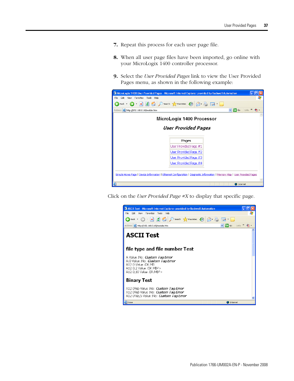 Rockwell Automation 1766-L32xxx MicroLogix 1400 Programmable Controllers Web Server User Manual User Manual | Page 39 / 48