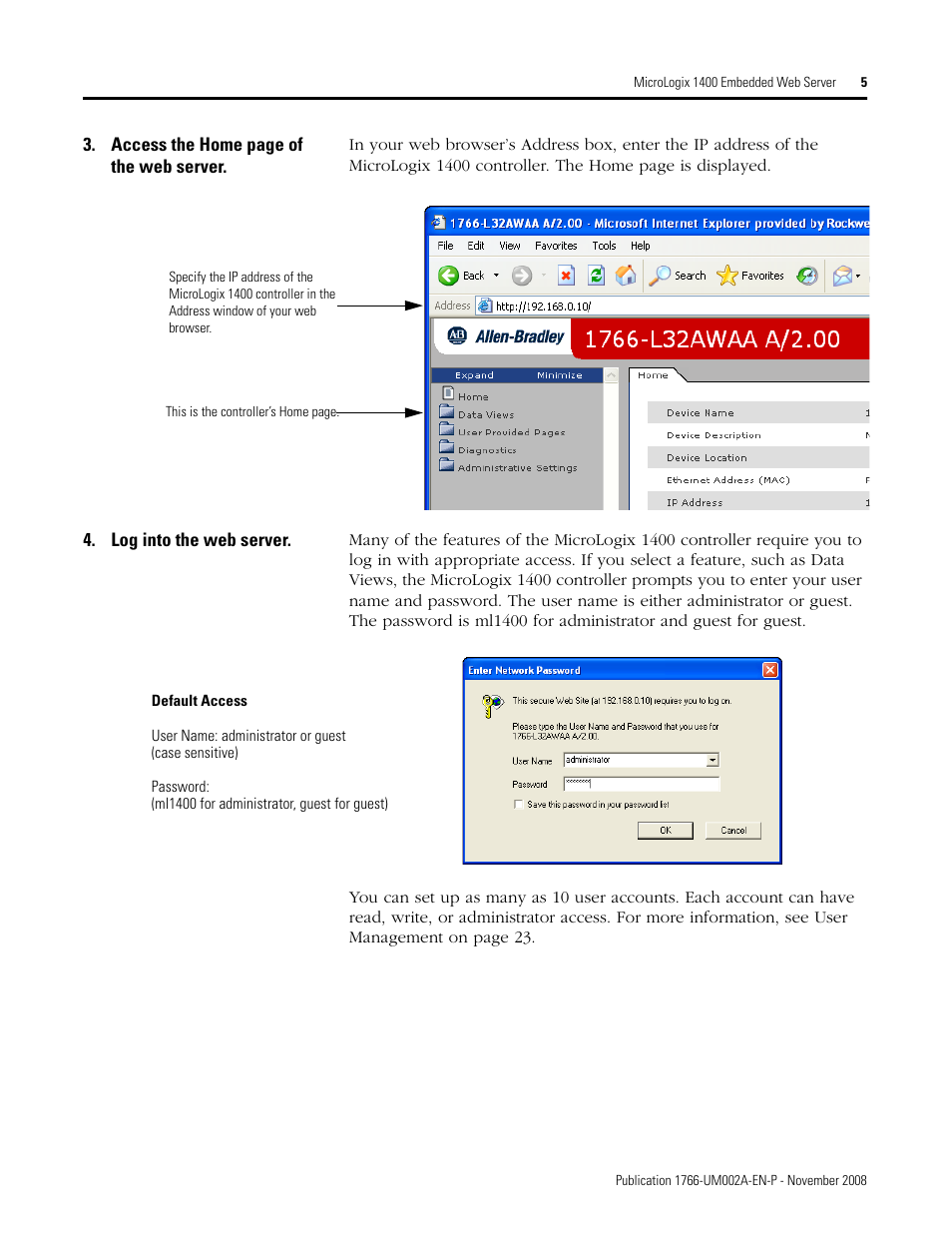 Rockwell Automation 1766-L32xxx MicroLogix 1400 Programmable Controllers Web Server User Manual User Manual | Page 7 / 48