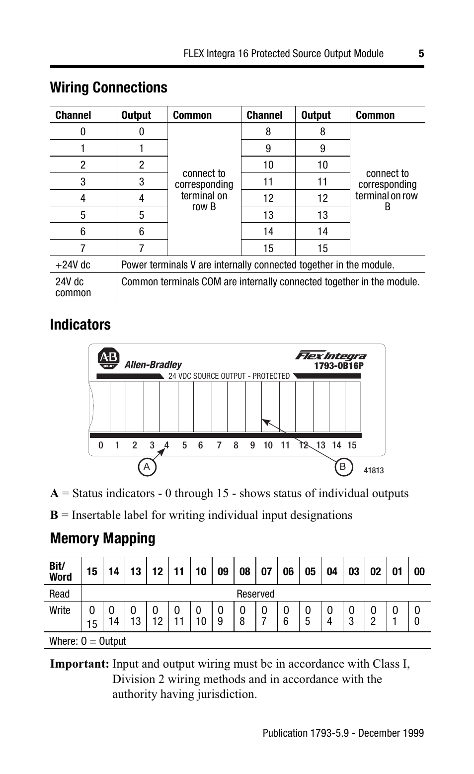 Wiring connections indicators | Rockwell Automation 1793-OB16 Flex Integra Output Module Install Inst User Manual | Page 5 / 8