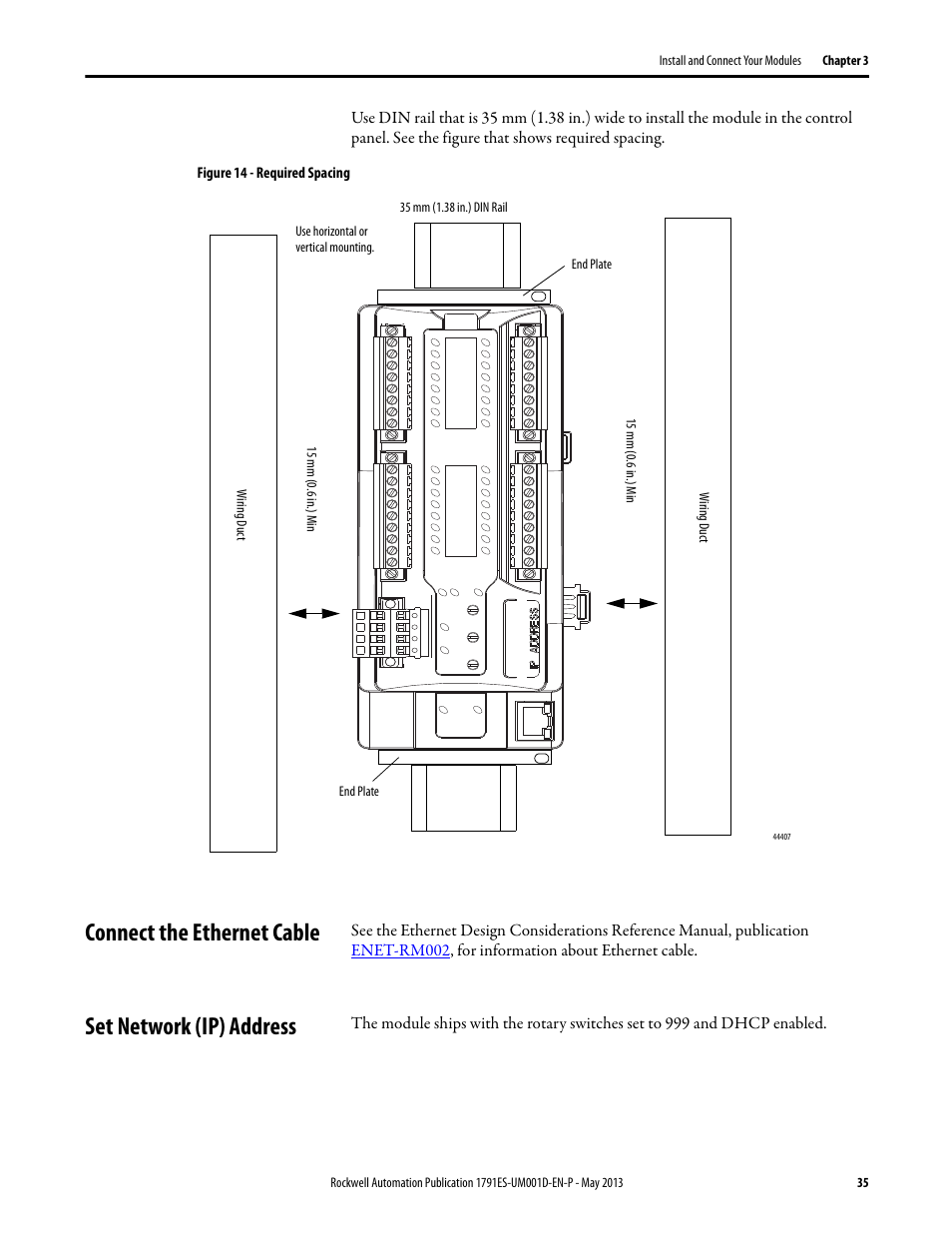 Connect the ethernet cable, Set network (ip) address | Rockwell Automation 1791ES-IB16 Guard I/O EtherNet/IP Safety Modules User Manual | Page 35 / 100