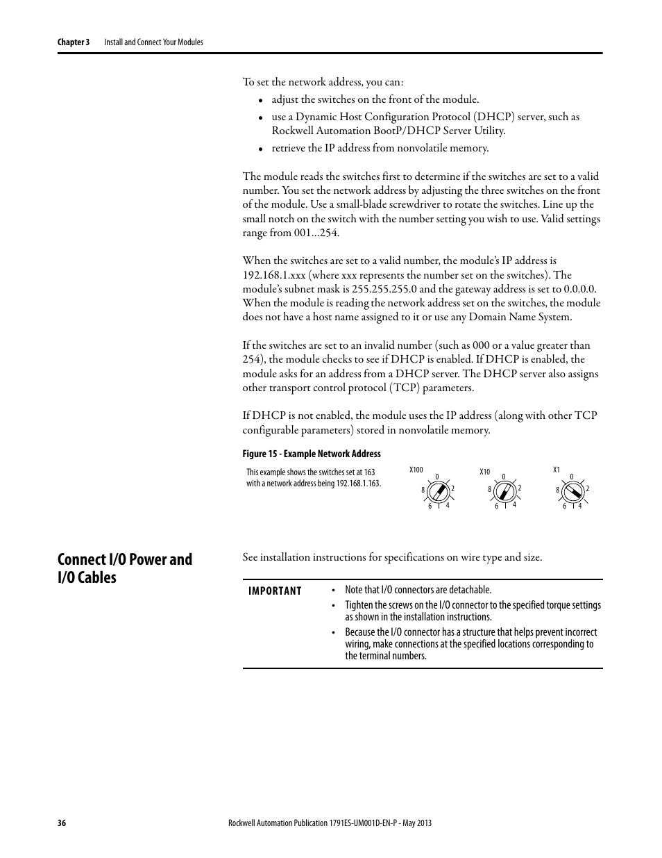 Connect i/o power and i/o cables | Rockwell Automation 1791ES-IB16 Guard I/O EtherNet/IP Safety Modules User Manual | Page 36 / 100