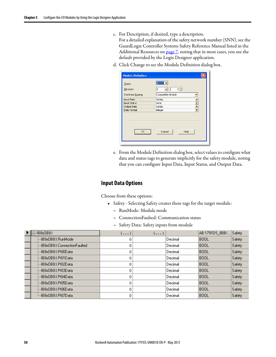 Input data options | Rockwell Automation 1791ES-IB16 Guard I/O EtherNet/IP Safety Modules User Manual | Page 50 / 100
