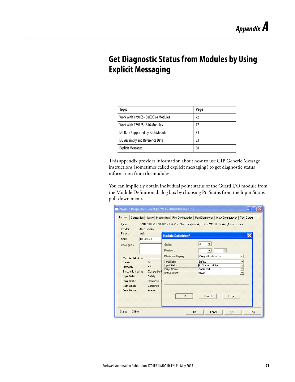 Appendix a, Appendix | Rockwell Automation 1791ES-IB16 Guard I/O EtherNet/IP Safety Modules User Manual | Page 71 / 100