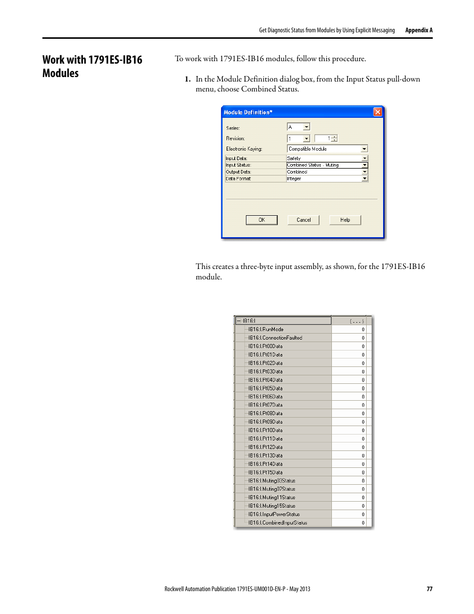 Work with 1791es-ib16 modules | Rockwell Automation 1791ES-IB16 Guard I/O EtherNet/IP Safety Modules User Manual | Page 77 / 100