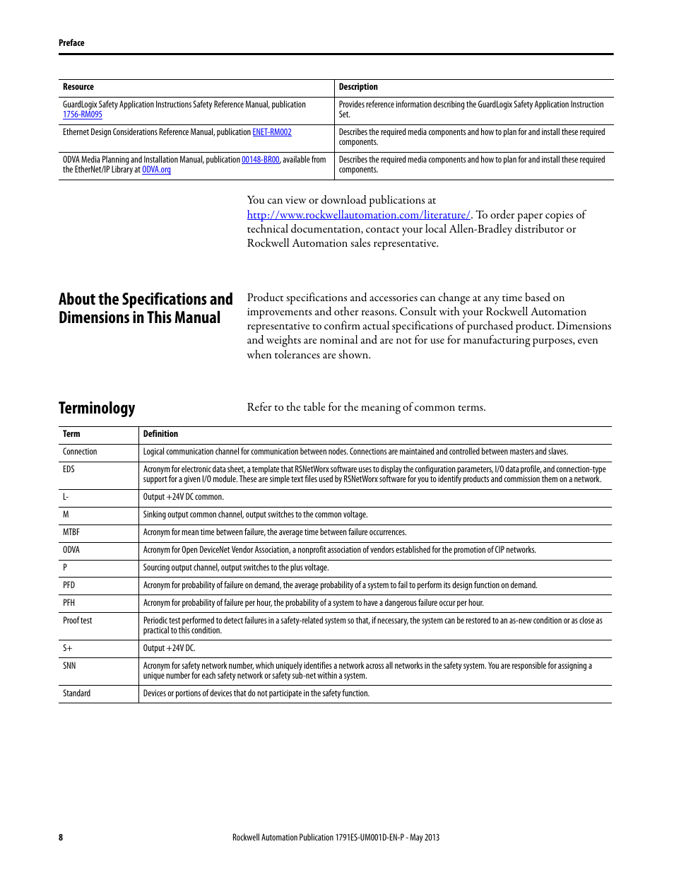 Terminology | Rockwell Automation 1791ES-IB16 Guard I/O EtherNet/IP Safety Modules User Manual | Page 8 / 100