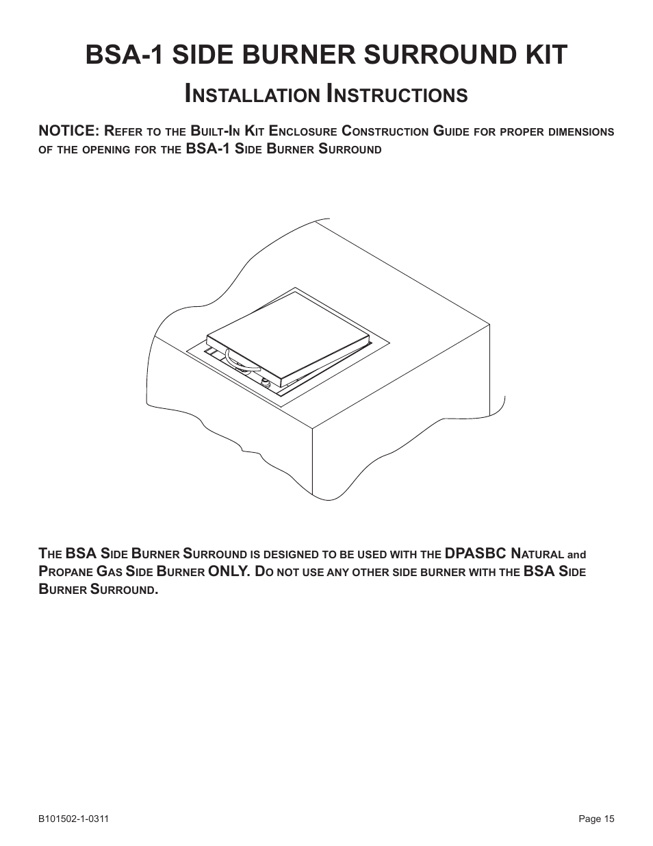 Bsa-1 side burner surround kit i, Nstallation, Nstructions | Broilmaster BRB-1 User Manual | Page 15 / 28