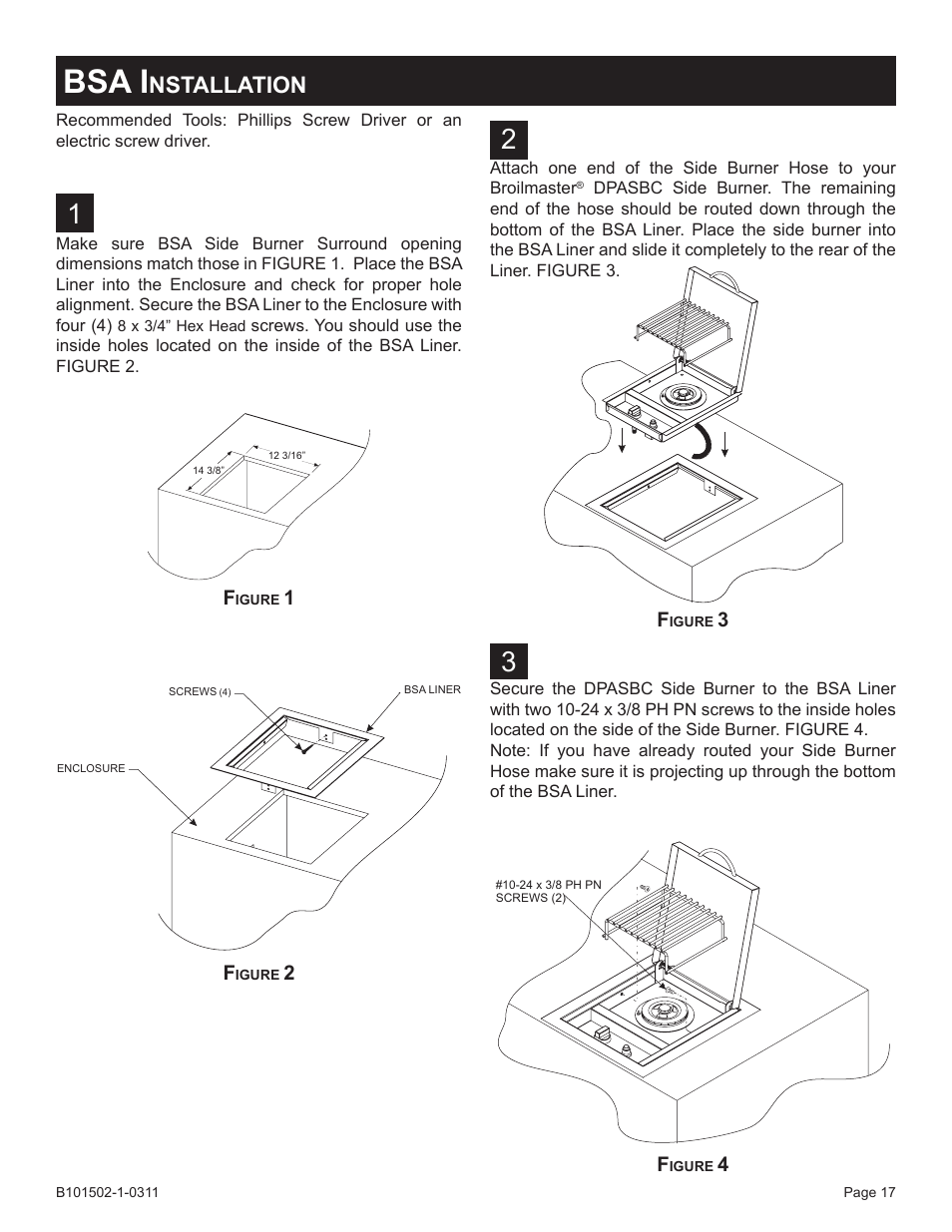 Bsa i, Nstallation | Broilmaster BRB-1 User Manual | Page 17 / 28