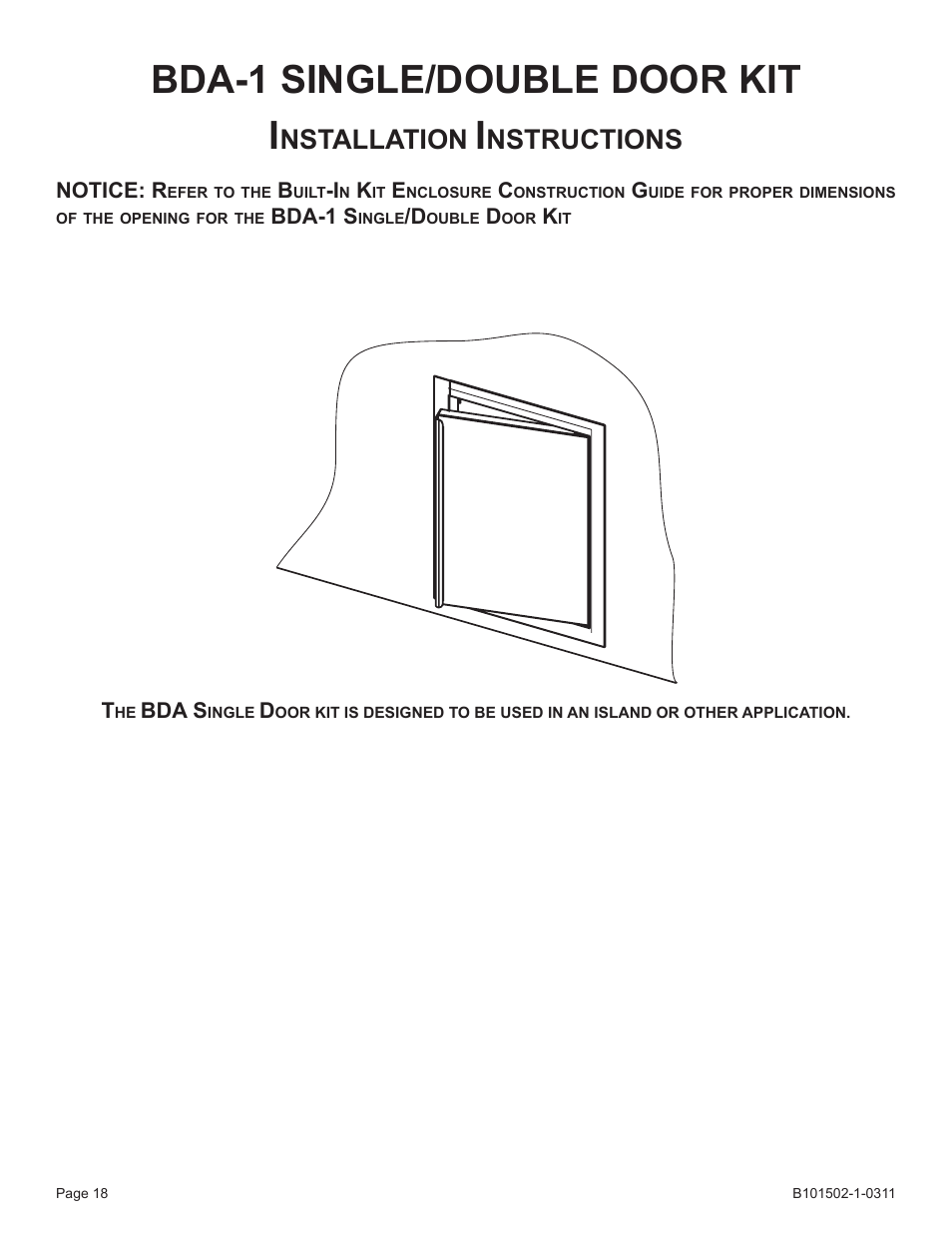 Bda-1 single/double door kit i, Nstallation, Nstructions | Broilmaster BRB-1 User Manual | Page 18 / 28