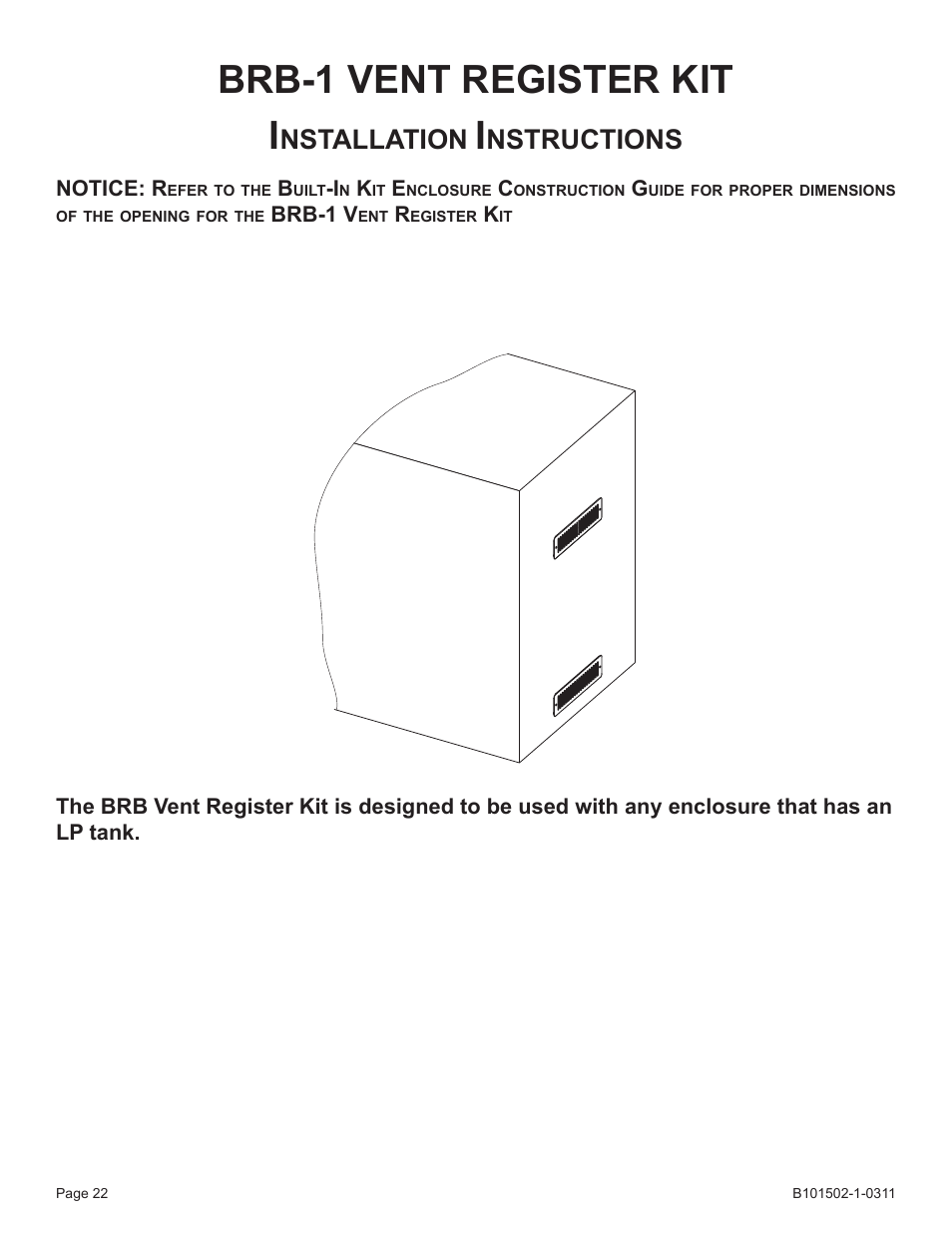 Brb-1 vent register kit i, Nstallation, Nstructions | Broilmaster BRB-1 User Manual | Page 22 / 28
