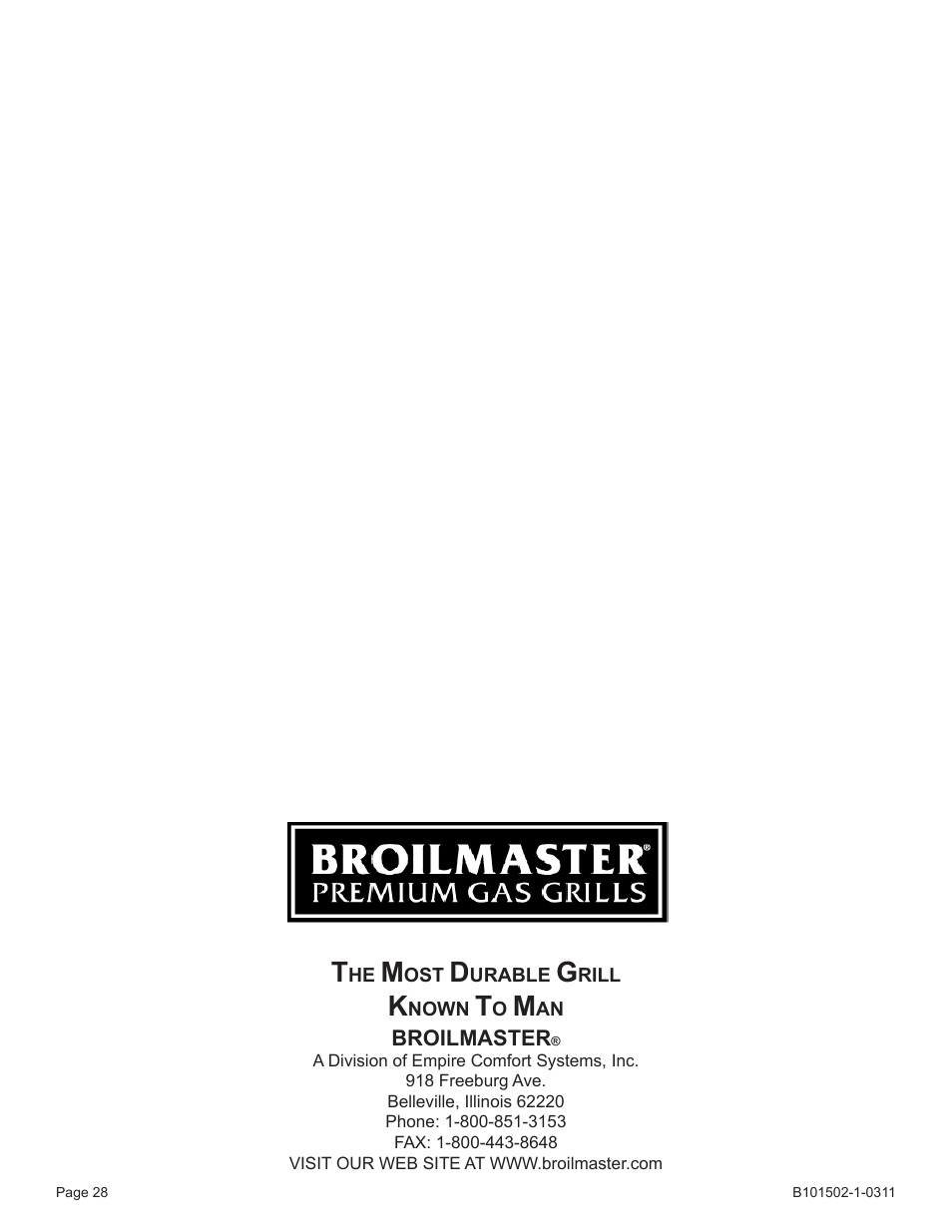 Broilmaster BRB-1 User Manual | Page 28 / 28