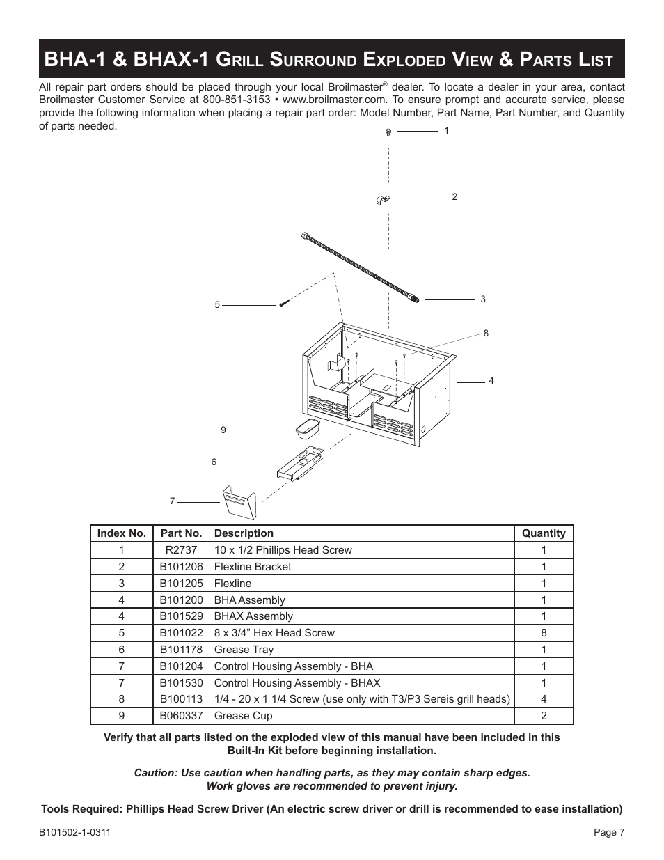 Bha-1 & bhax-1 g, Rill, Urround | Xploded, Arts | Broilmaster BRB-1 User Manual | Page 7 / 28