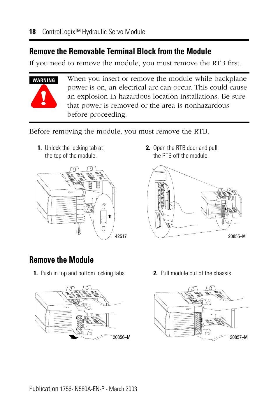 Remove the module | Rockwell Automation 1756-HYD02 ControlLogix Hydraulic Servo Module User Manual | Page 18 / 24