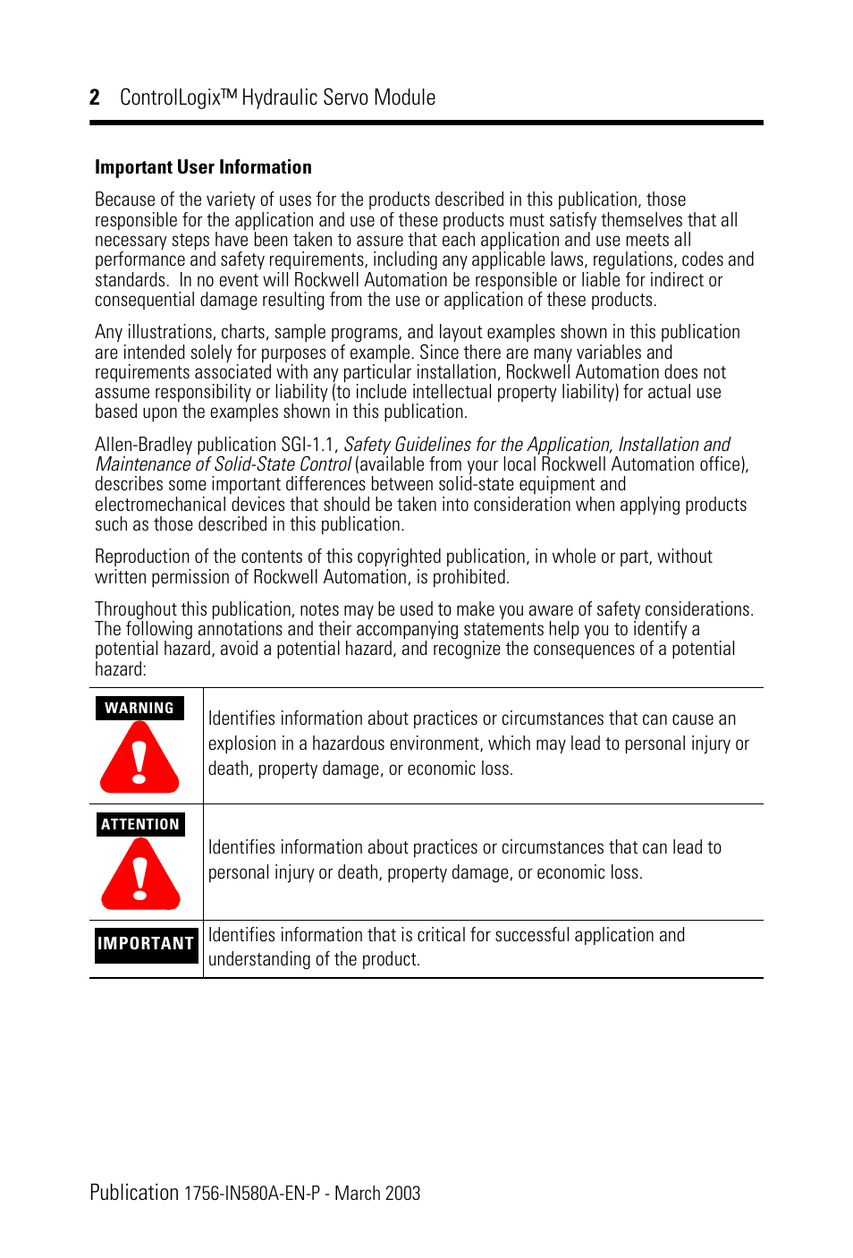 Rockwell Automation 1756-HYD02 ControlLogix Hydraulic Servo Module User Manual | Page 2 / 24