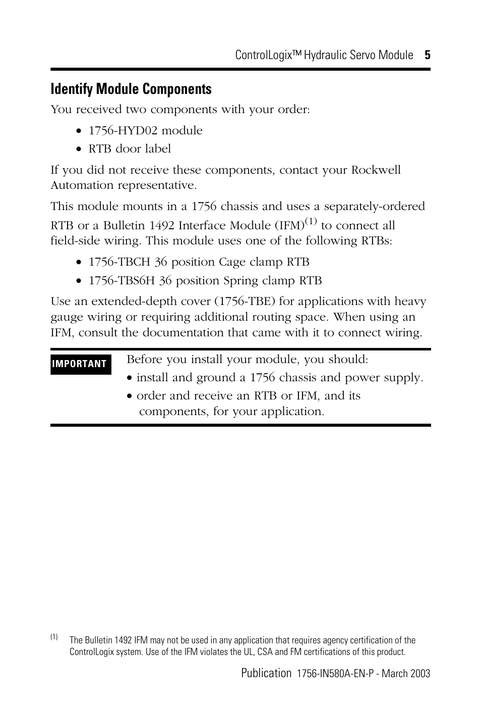 Identify module components | Rockwell Automation 1756-HYD02 ControlLogix Hydraulic Servo Module User Manual | Page 5 / 24