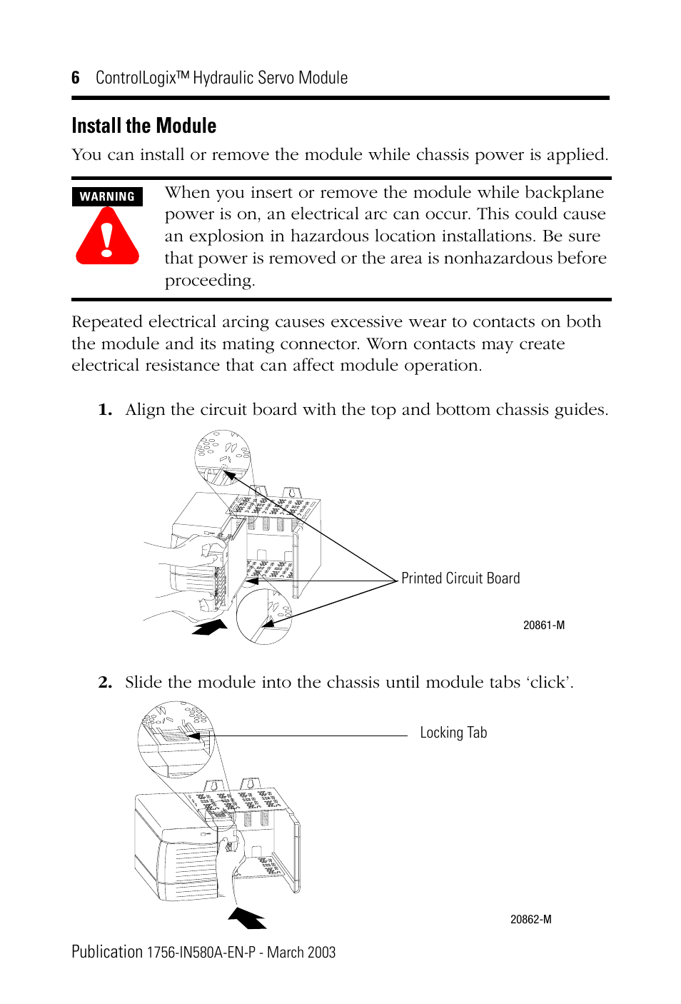Install the module | Rockwell Automation 1756-HYD02 ControlLogix Hydraulic Servo Module User Manual | Page 6 / 24