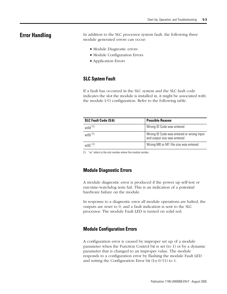 Error handling, Slc system fault, Module diagnostic errors | Module configuration errors, Error handling -3, To slc system fault, To module diagnostic errors, Refer to module configuration errors | Rockwell Automation 1746-HSCE,D17466.5 High-Speed Counter Module User Manual | Page 109 / 183