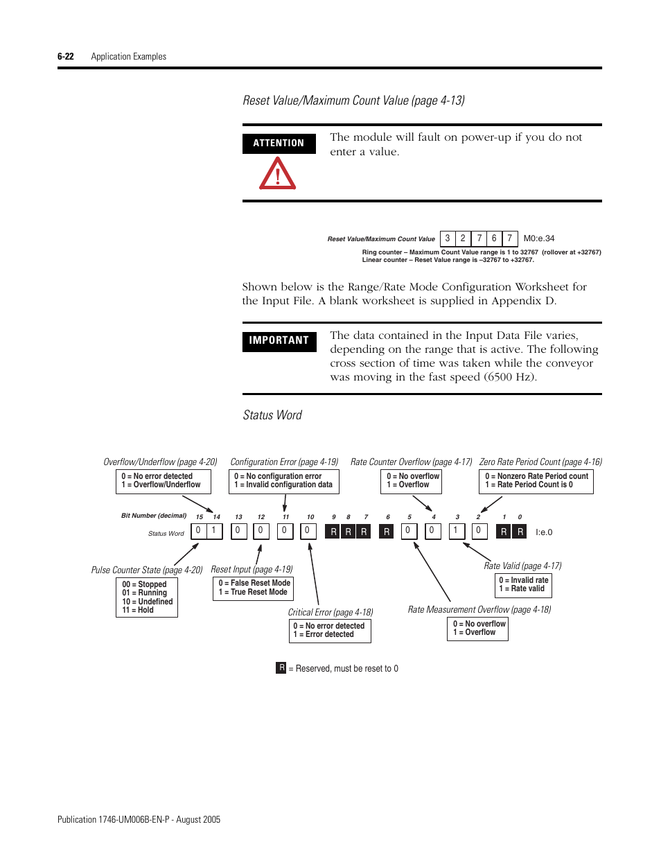 Reset value/maximum count value (page 4-13 ), Status word | Rockwell Automation 1746-HSCE,D17466.5 High-Speed Counter Module User Manual | Page 134 / 183