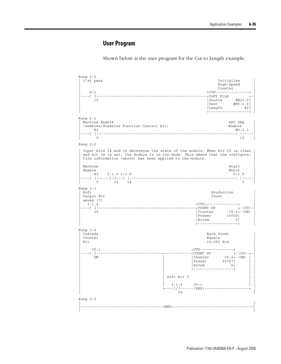 User program, User program -35 | Rockwell Automation 1746-HSCE,D17466.5 High-Speed Counter Module User Manual | Page 147 / 183