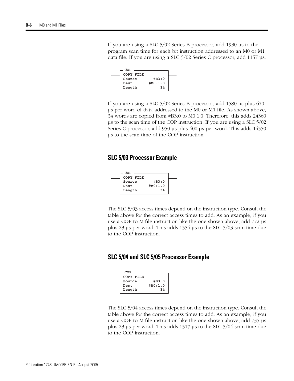 Slc 5/03 processor example, Slc 5/04 and slc 5/05 processor example | Rockwell Automation 1746-HSCE,D17466.5 High-Speed Counter Module User Manual | Page 160 / 183