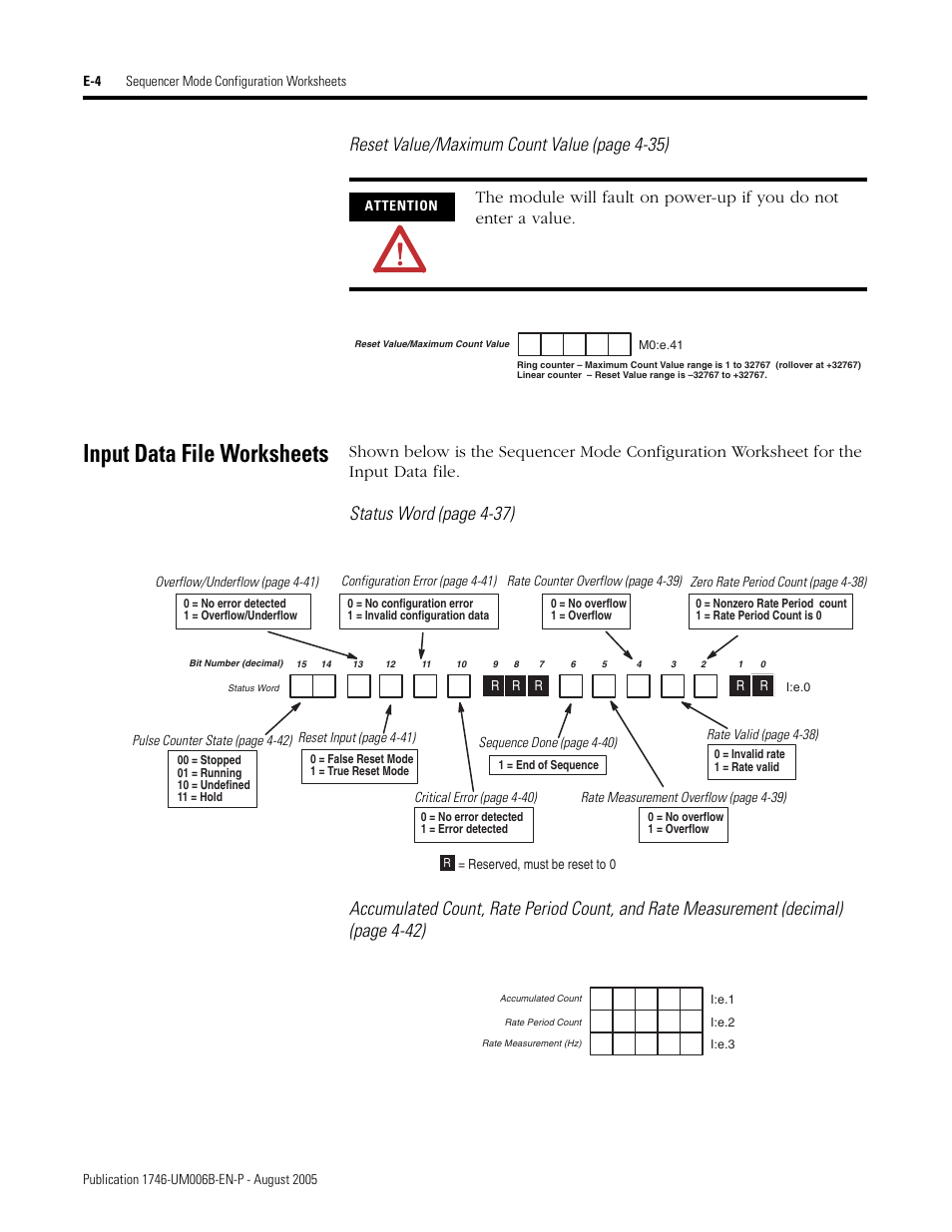 Input data file worksheets, Reset value/maximum count value (page 4-35 ) | Rockwell Automation 1746-HSCE,D17466.5 High-Speed Counter Module User Manual | Page 174 / 183