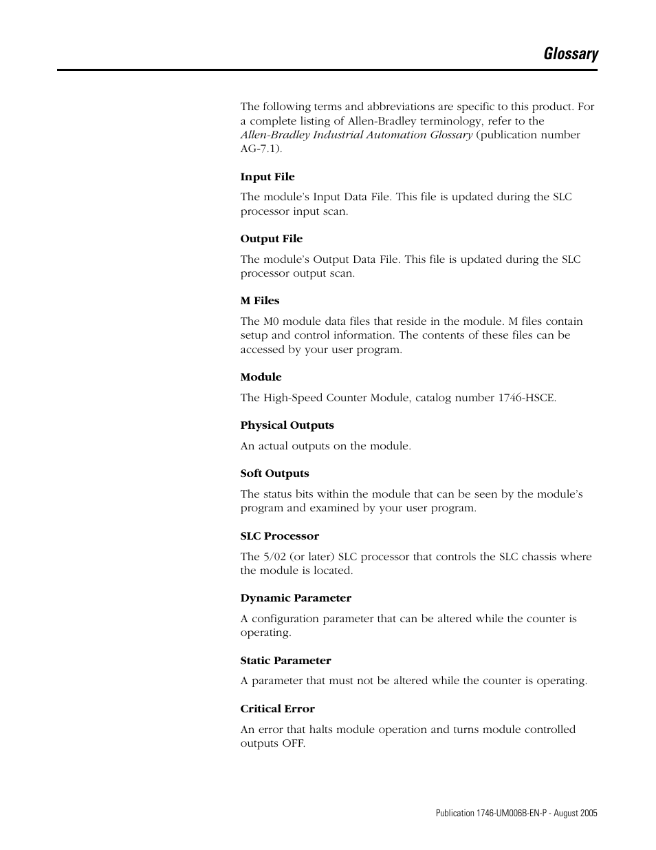 Glossary | Rockwell Automation 1746-HSCE,D17466.5 High-Speed Counter Module User Manual | Page 177 / 183