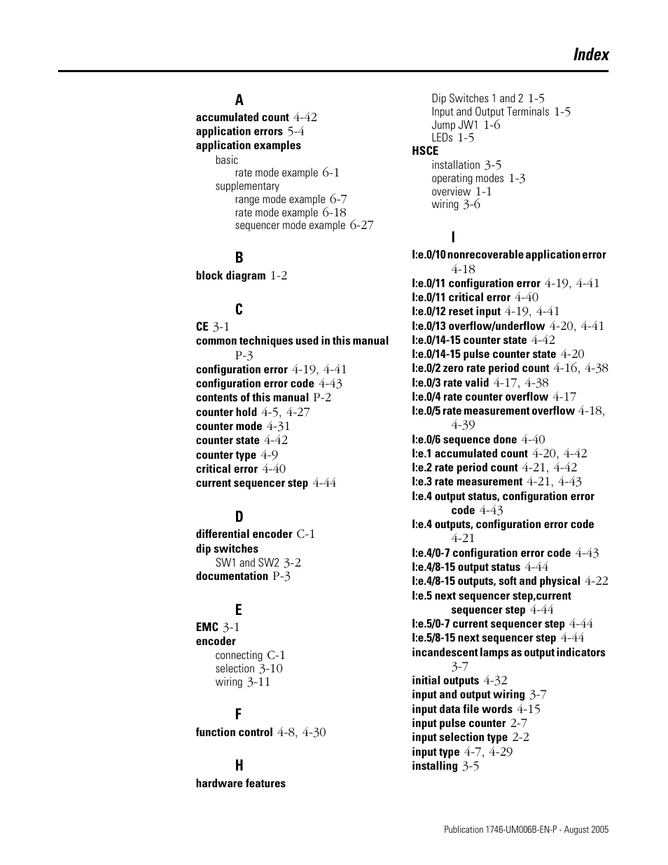 Index | Rockwell Automation 1746-HSCE,D17466.5 High-Speed Counter Module User Manual | Page 179 / 183