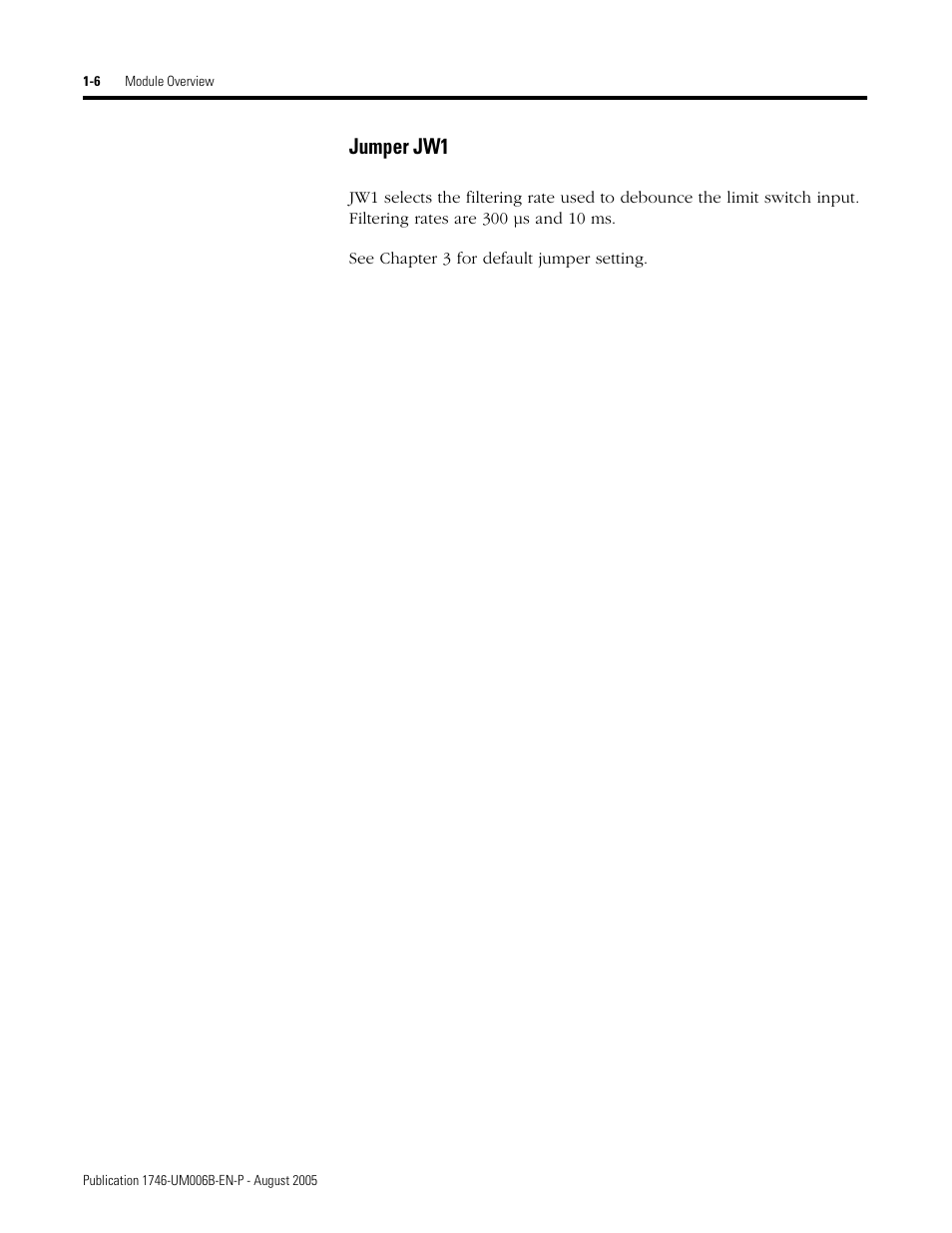 Jumper jw1, Jumper jw1 -6 | Rockwell Automation 1746-HSCE,D17466.5 High-Speed Counter Module User Manual | Page 18 / 183