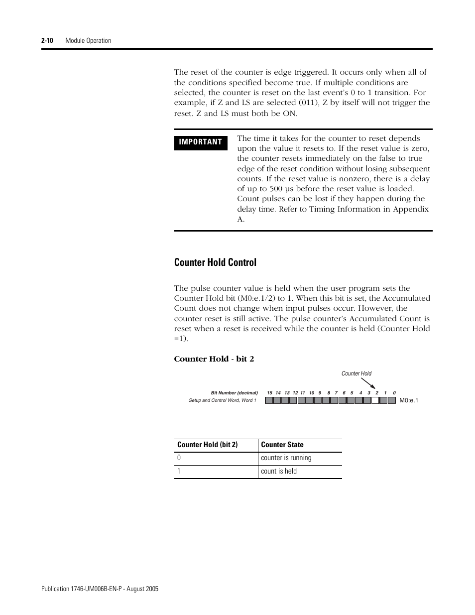 Counter hold control, Counter hold control -10 | Rockwell Automation 1746-HSCE,D17466.5 High-Speed Counter Module User Manual | Page 28 / 183