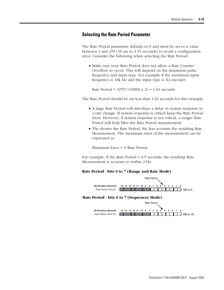 Selecting the rate period parameter, Selecting the rate period parameter -13, Rate period - bits 0 to 7 (sequencer mode) | Rockwell Automation 1746-HSCE,D17466.5 High-Speed Counter Module User Manual | Page 31 / 183