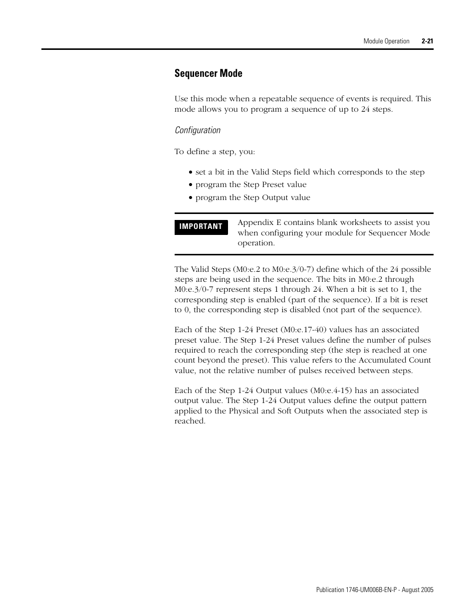 Sequencer mode, Sequencer mode -21 | Rockwell Automation 1746-HSCE,D17466.5 High-Speed Counter Module User Manual | Page 39 / 183