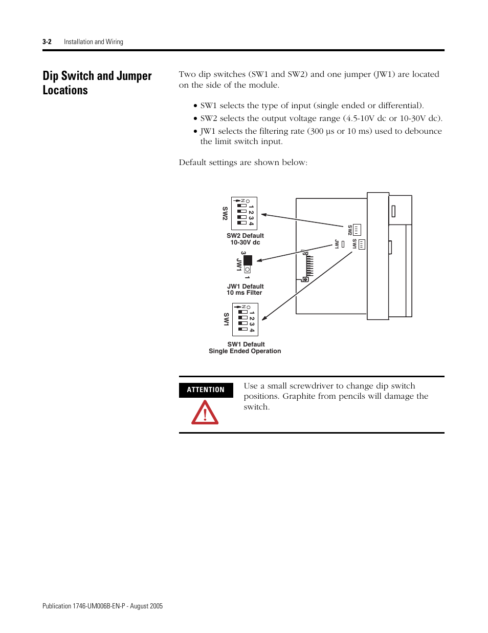 Dip switch and jumper locations, Dip switch and jumper locations -2 | Rockwell Automation 1746-HSCE,D17466.5 High-Speed Counter Module User Manual | Page 46 / 183