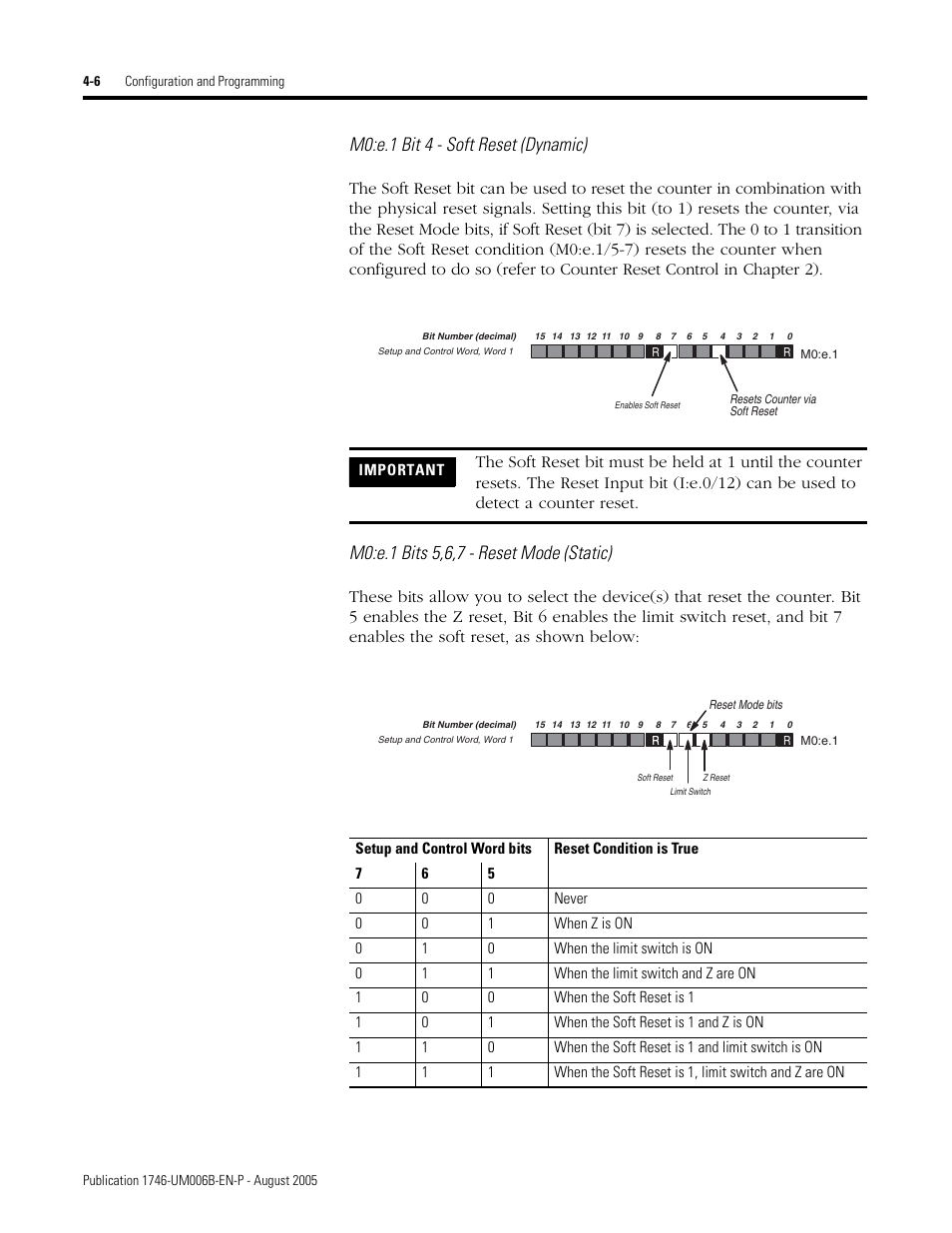 M0:e.1 bit 4 - soft reset (dynamic) | Rockwell Automation 1746-HSCE,D17466.5 High-Speed Counter Module User Manual | Page 66 / 183